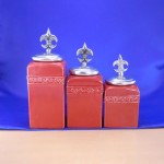 60001RED-FDL-SIL-CERAMIC CANISTER SET RED W/ FDL SILVER LIDS